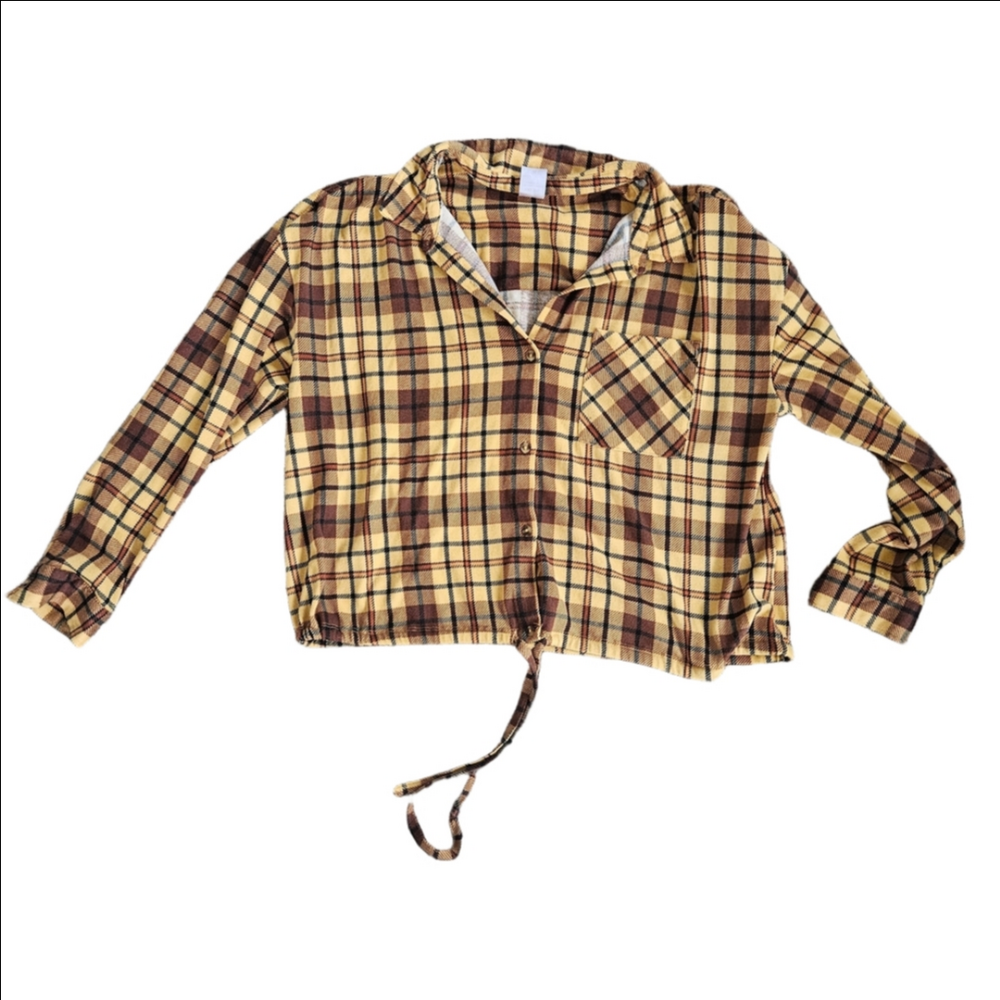 No Boundaries Mustard and Chocolate Plaid Shirt
